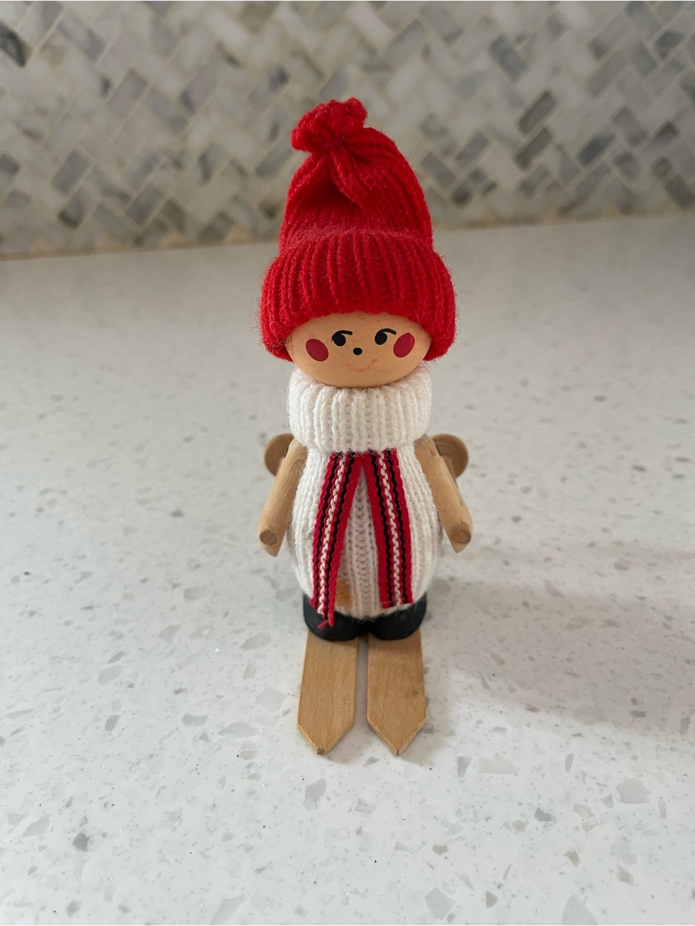 Vintage Wood Swedish Sweden Skier Skiing Wooden Mini Figurine Holiday Decor
